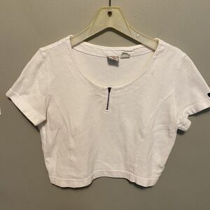 Vintage 90s Y2K cropped white Short sleeve Quarter Zip Levi’s For Women M